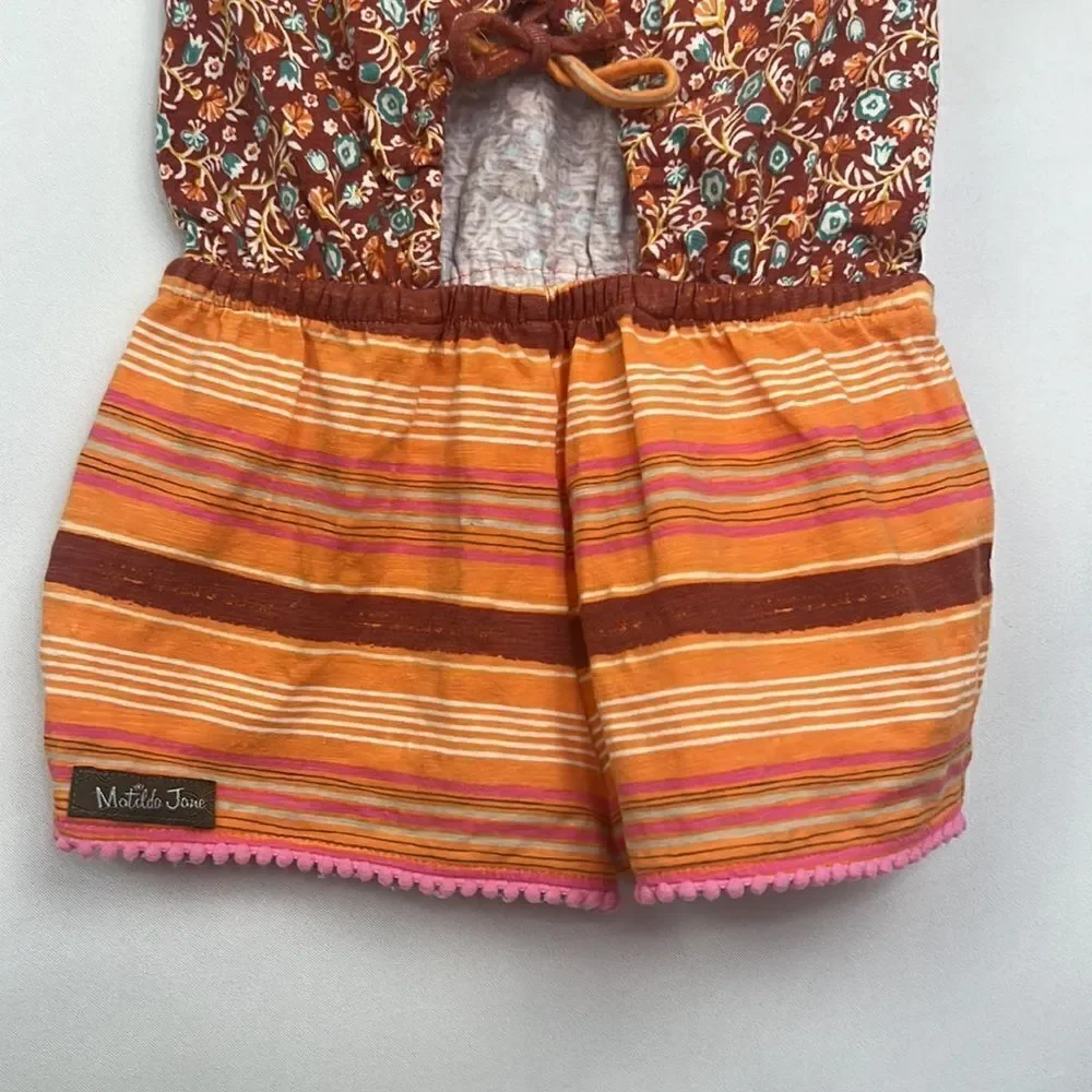 Matilda Jane orange and pink sundown multi print romper size 2